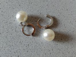 Creolen Ohrhänger mit Zirkonia und Perle