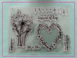 Blumen, Blumenkranz Herz , Schriftzug usw - Silikonstempel