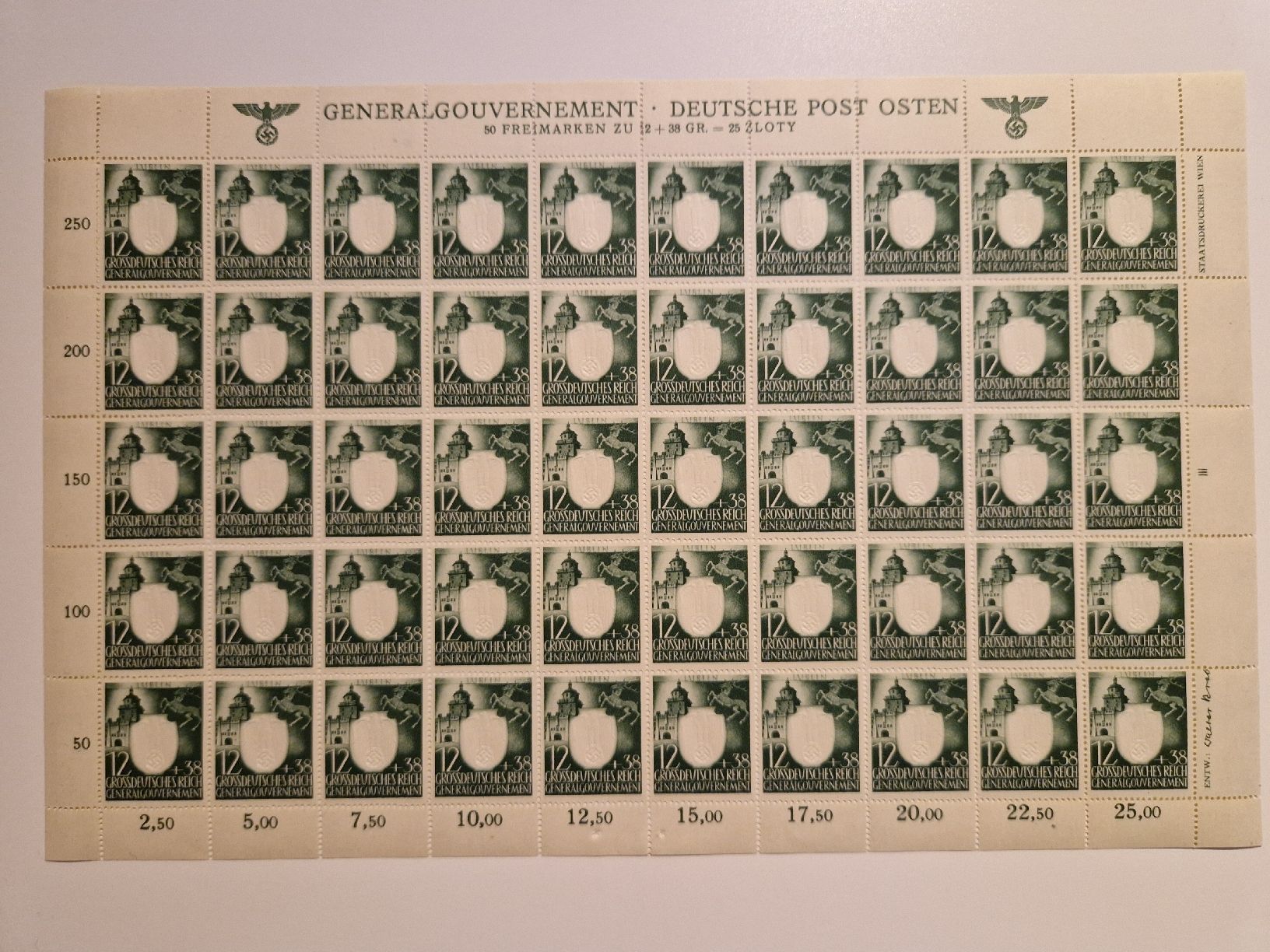 Tutti i francobolli: Deutsches Reich Generalgouvernement Bogen postfrisch – Nuovo (secondo la descrizione) da St. Gallen venduto da Enrico_SG