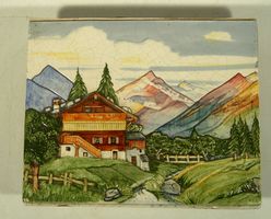 Kachel Wandbild Keramik mit Chalet Motiv
