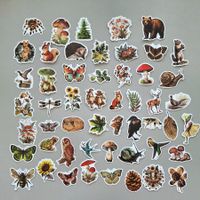 50 Aufkleber Sticker - Retro Wald Tiere Pflanzen