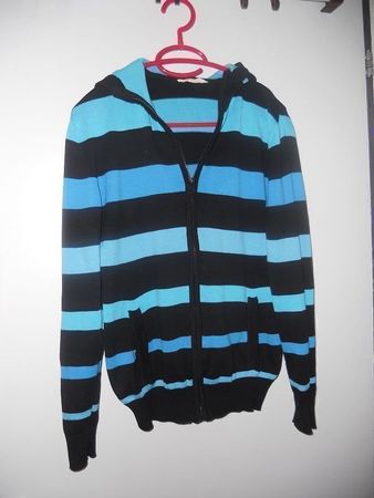 Neuw. Baumwoll-Kapuzenjacke - blau/schwarz gestreift