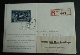 1945 R-Brief mit Spende Block  Stempel Tag der Spende Basel