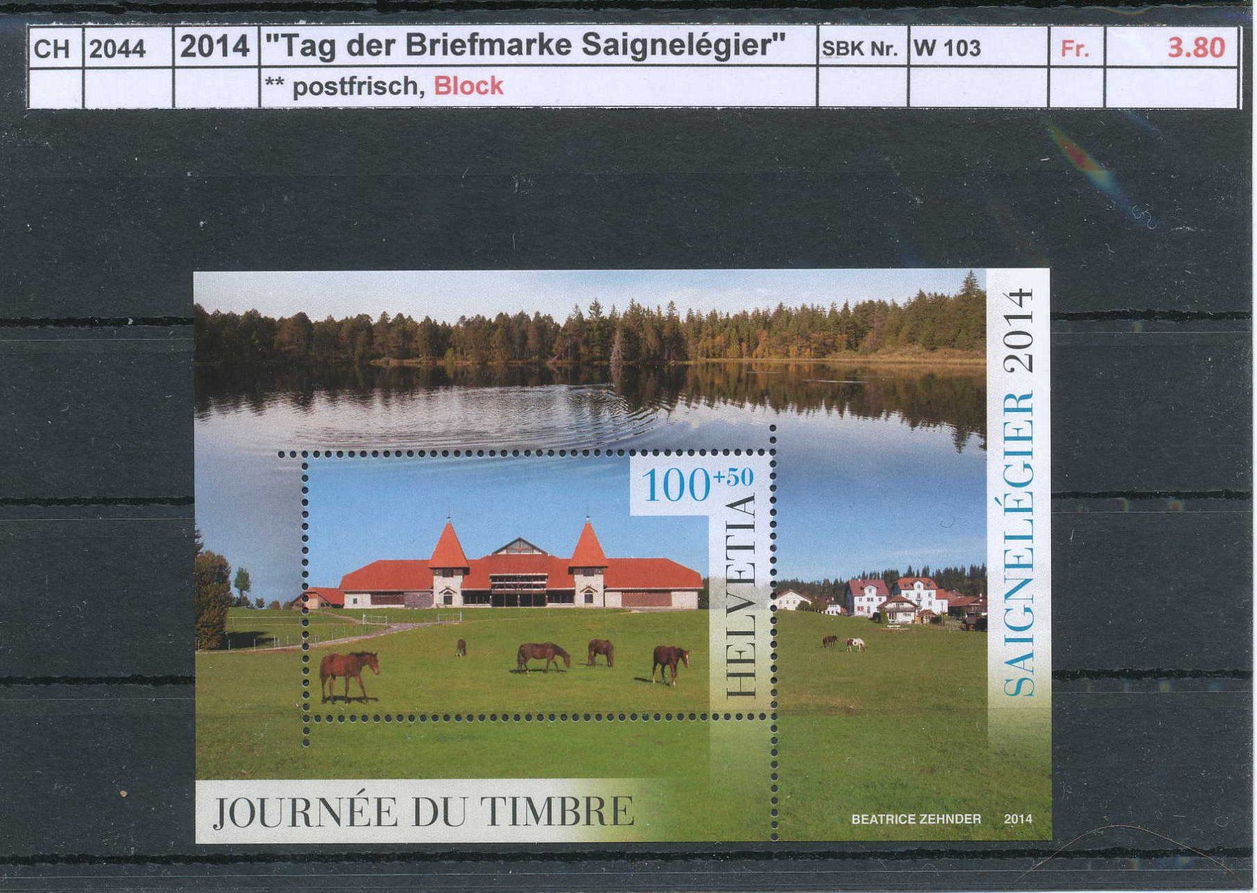 Tous les timbres: 2014 "Tag der Briefmarke Saignelégier" - Block, ** – Neuf (Voir description) à Winterthur par Zupogeru