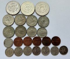 Lot. 24 Münzen USA 1919-1978 inkl. Half Dollar 1964 silber