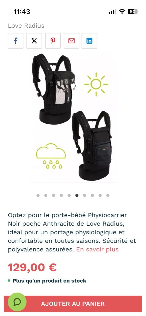 Marsupi portabebè: MM_Porte-bébé PhysioCarrier Love Radius - Noir Anthracite – Nuovo (secondo la descrizione) da Cossonay-Ville venduto da Venusa09 4