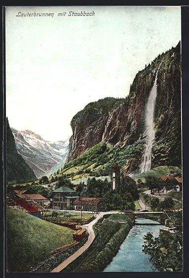 Ansichtskarten: AK Lauterbrunnen, Panorama mit Staubbach – Gebraucht aus Berlin von bartko-reher