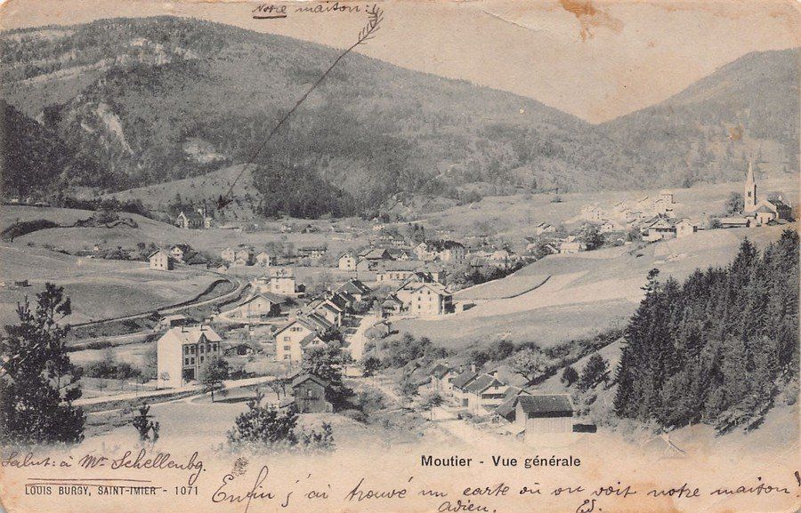 Ansichtskarten: Moutier, vue générale, circulée 1900 – Gebraucht aus Frauenfeld von POML
