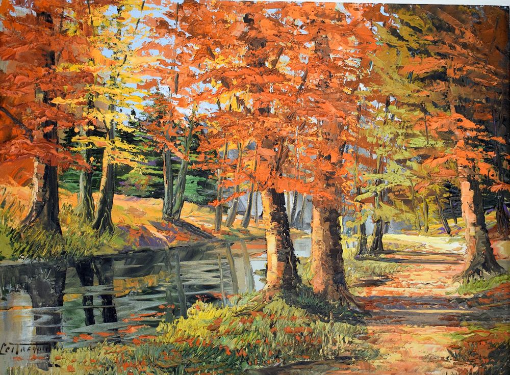 CCWACPP Herbst-Leinwandbild – Waldlandschaft Im Ölmalstil, Fertig Gerahmt Für Wohnzimmer & Deko