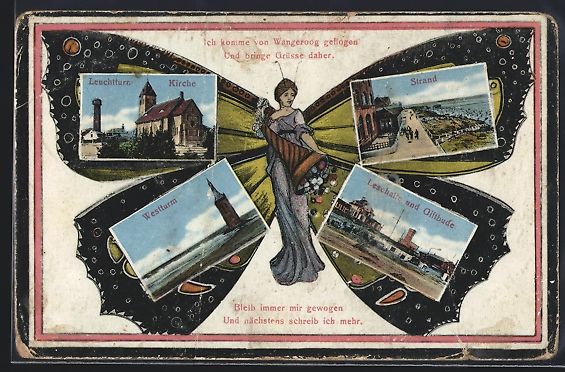 Cartoline postali: Schmetterling-AK Wangeroog, Leuchtturm,  – Usato da Berlin venduto da bartko-reher