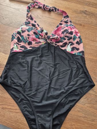 Badeanzug Damen Leo Blumenprint schwarz Grösse XL neu