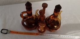 Vintage-Menage aus Braunglas für Öl + Essig, Salz + Pfeffer