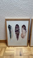 Feather Print Wall Art - Natural Wood Frame - Boho Chic