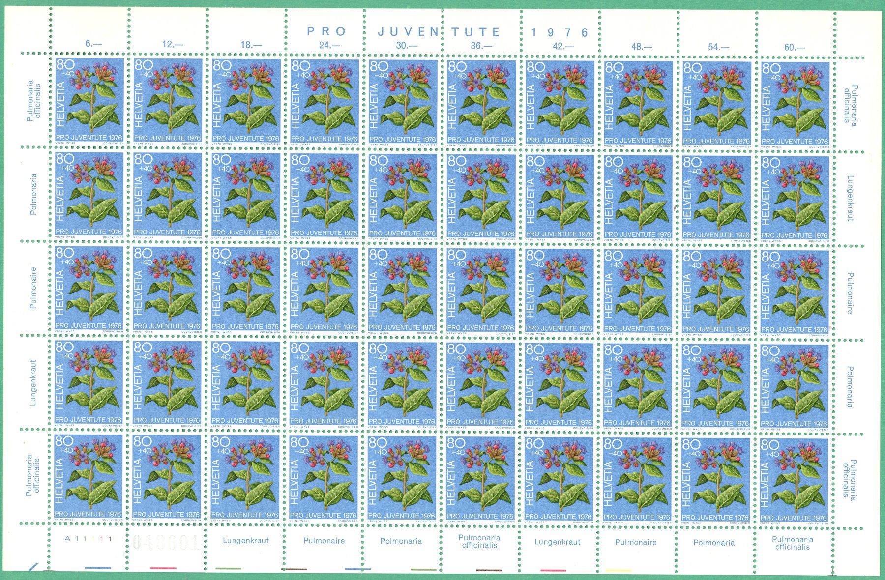 Tutti i francobolli: Bogen  1976  Pro Juventute  Lungenkraut  postfrisch – Nuovo (secondo la descrizione) da Mellingen venduto da Ginger