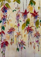 Peinture tableau fleurs fuchsia abstrait 110 x 75 cm