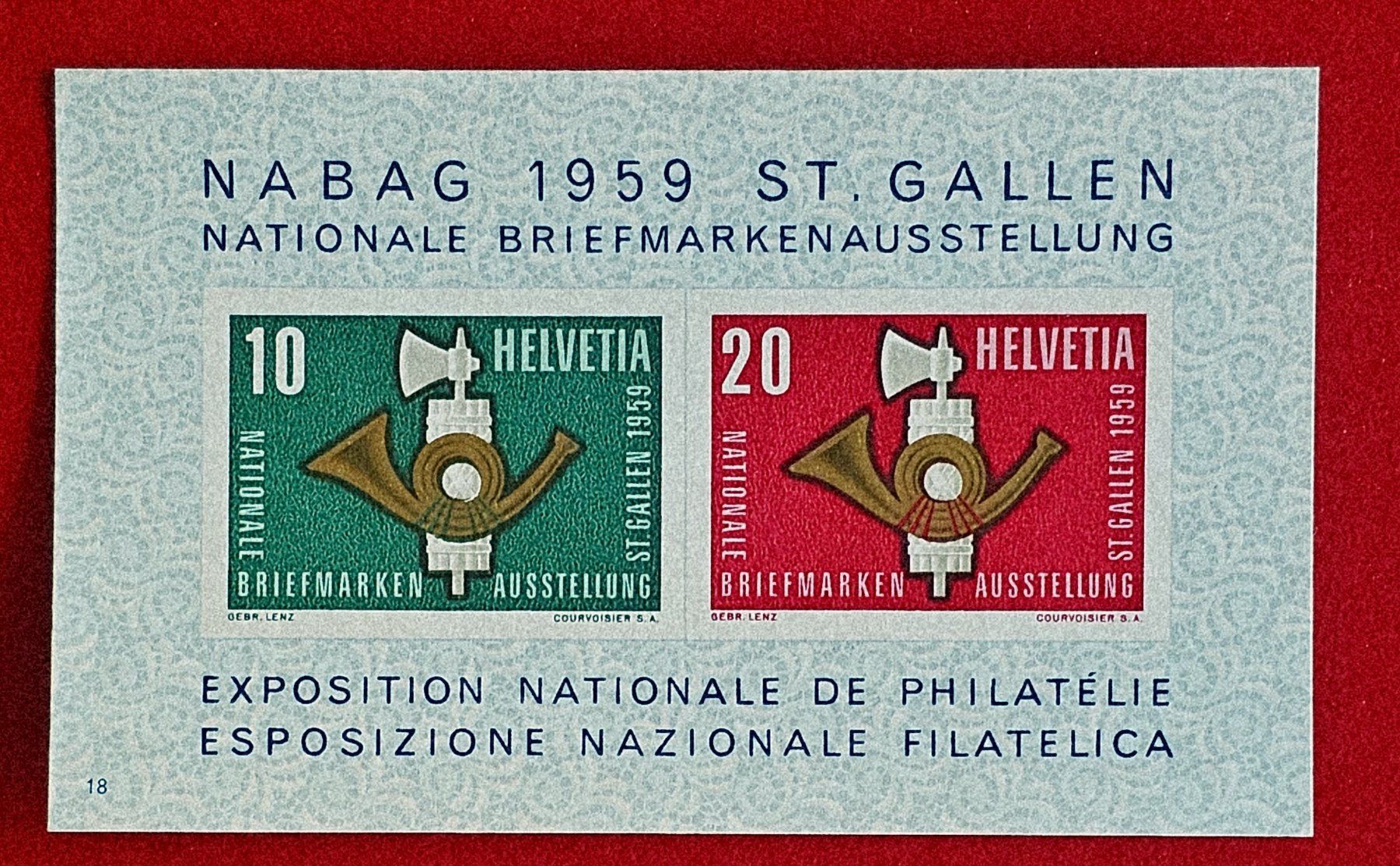 Tutti i francobolli: NABAG BLOCK ST GALLEN W38 1959** POSTFRISCH – Nuovo (secondo la descrizione) da Düdingen venduto da Quartierstrasse