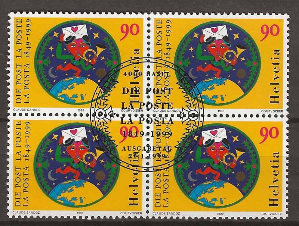 Alle Briefmarken: B0963 - 150 ans de la poste bloc4 1er jour – Gebraucht aus Trélex von Phil_Albert
