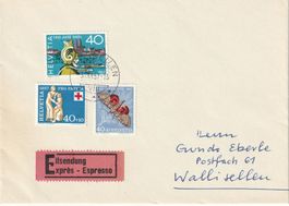 1957, Express-Ortsbrief Wallisellen, frankiert mit 3 x 40 R
