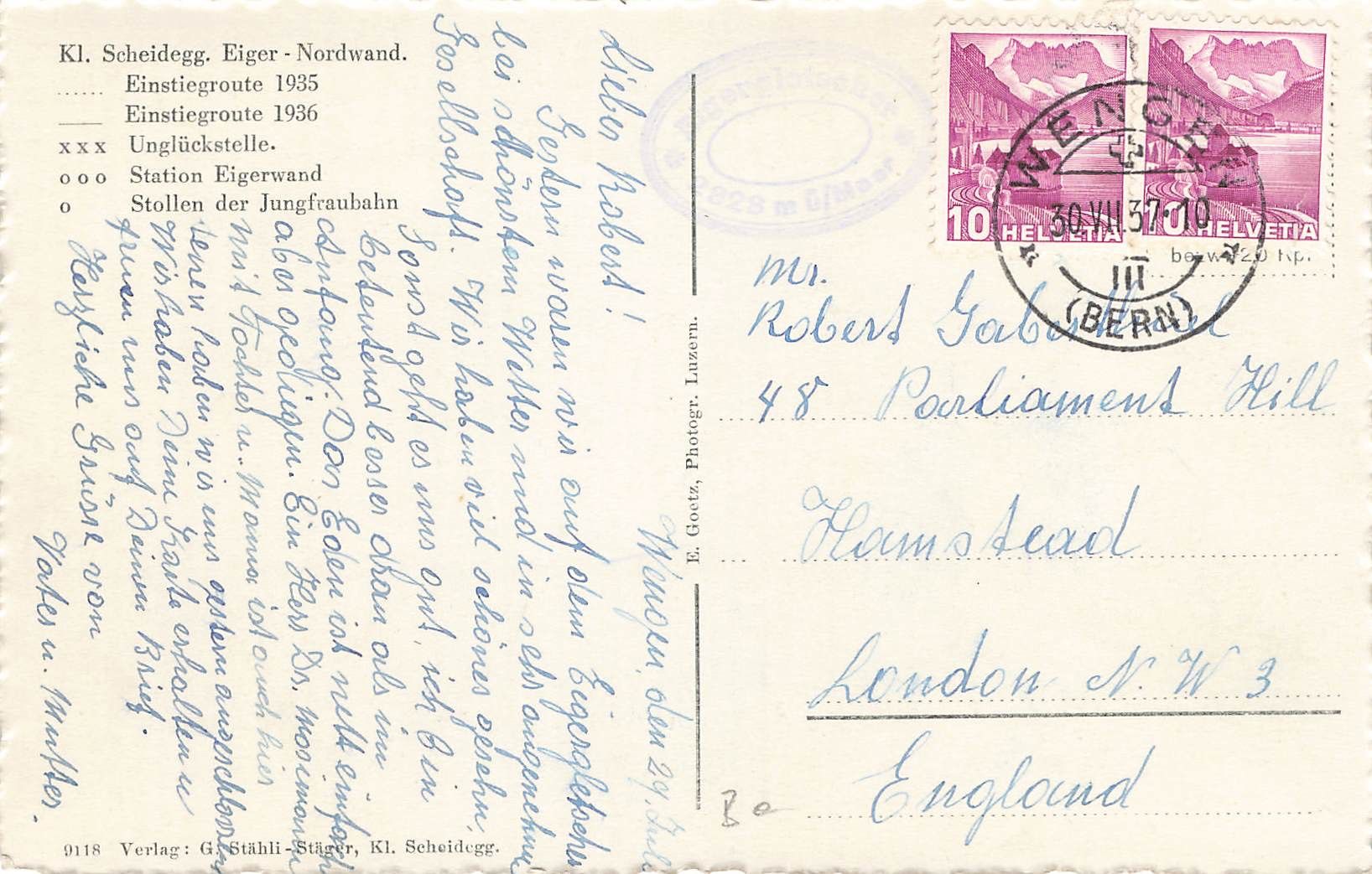 Cartoline postali: Kleine Scheidegg Eiger Nordwand (BE) Bahnhof – Usato da Biasca venduto da Blenio71 1