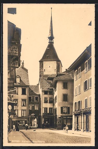 Cartoline postali: Aarau, Strassenpartie am Stadtturm mit G – Usato da Berlin venduto da bartko-reher