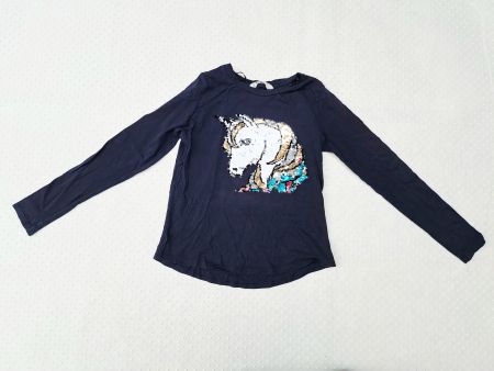 Dunkelblaues Langarmshirt mit Einhorn-Pailetten, Gr. 158