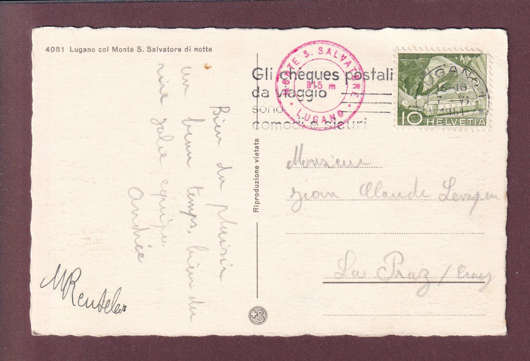 Cartes postales: LUGANO di notte - 1951 – D'occasion à Pully par nicecards 1