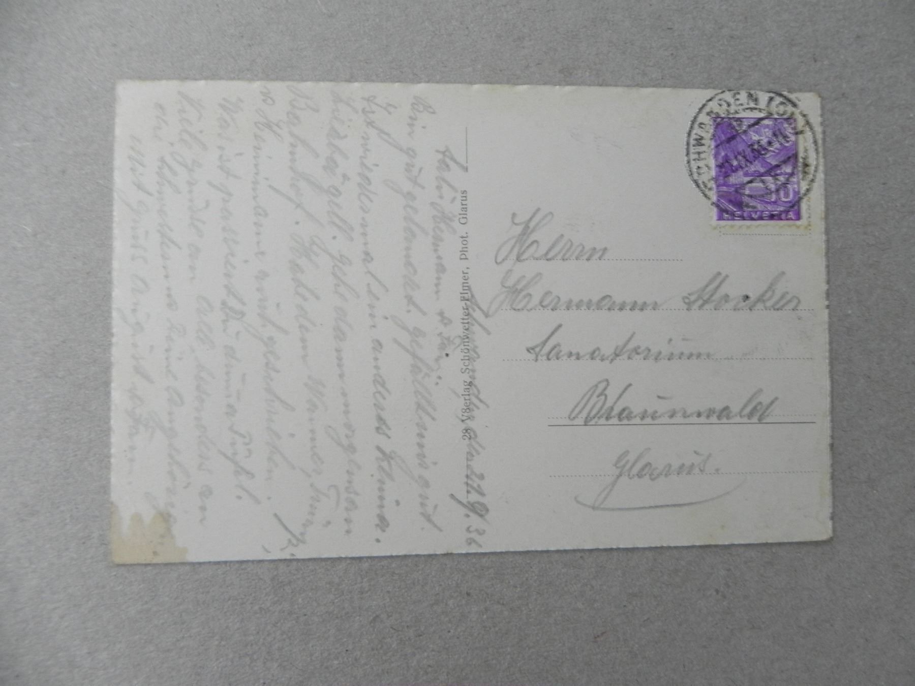 Cartoline postali: Ansichtskarte Schwanden Glarus GL 1936 – Usato da Siebnen venduto da krimsie 1