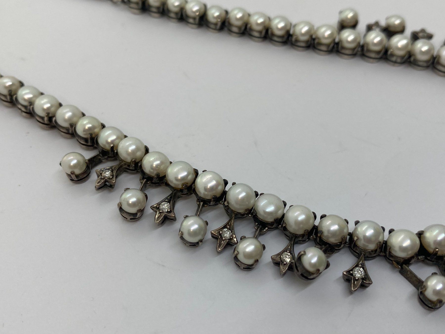 Catenine: PERLEN-Kette mit Diamanten, 40cm Silber /i422 – Usato da Bern venduto da JMsoehne1987 2