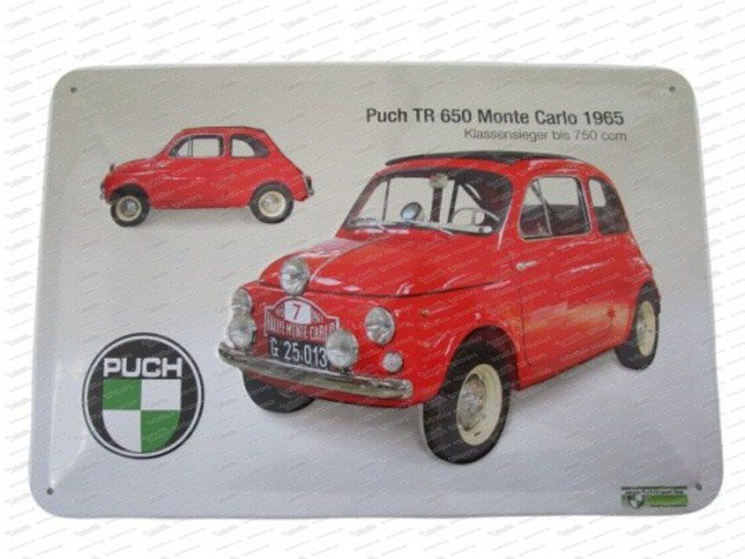 Puch Insegne: Blechschild-PUCH TR 650 MONTE CARLO 1965 – Nuovo e nell'imballaggio originale da Rupperswil venduto da big-one-sale