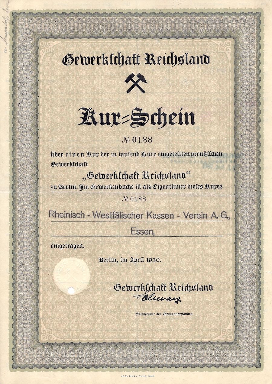 Dokumente: Gewerkschaft Reichsland, Berlin - 1930 – Gebraucht aus Solothurn von Sgasche