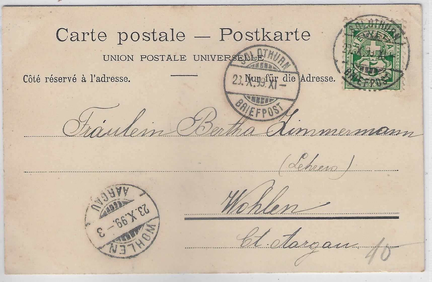 Ansichtskarten: Gruss aus Solothurn 1899 - Litho – Gebraucht aus Ettingen von Kartenplanet 1