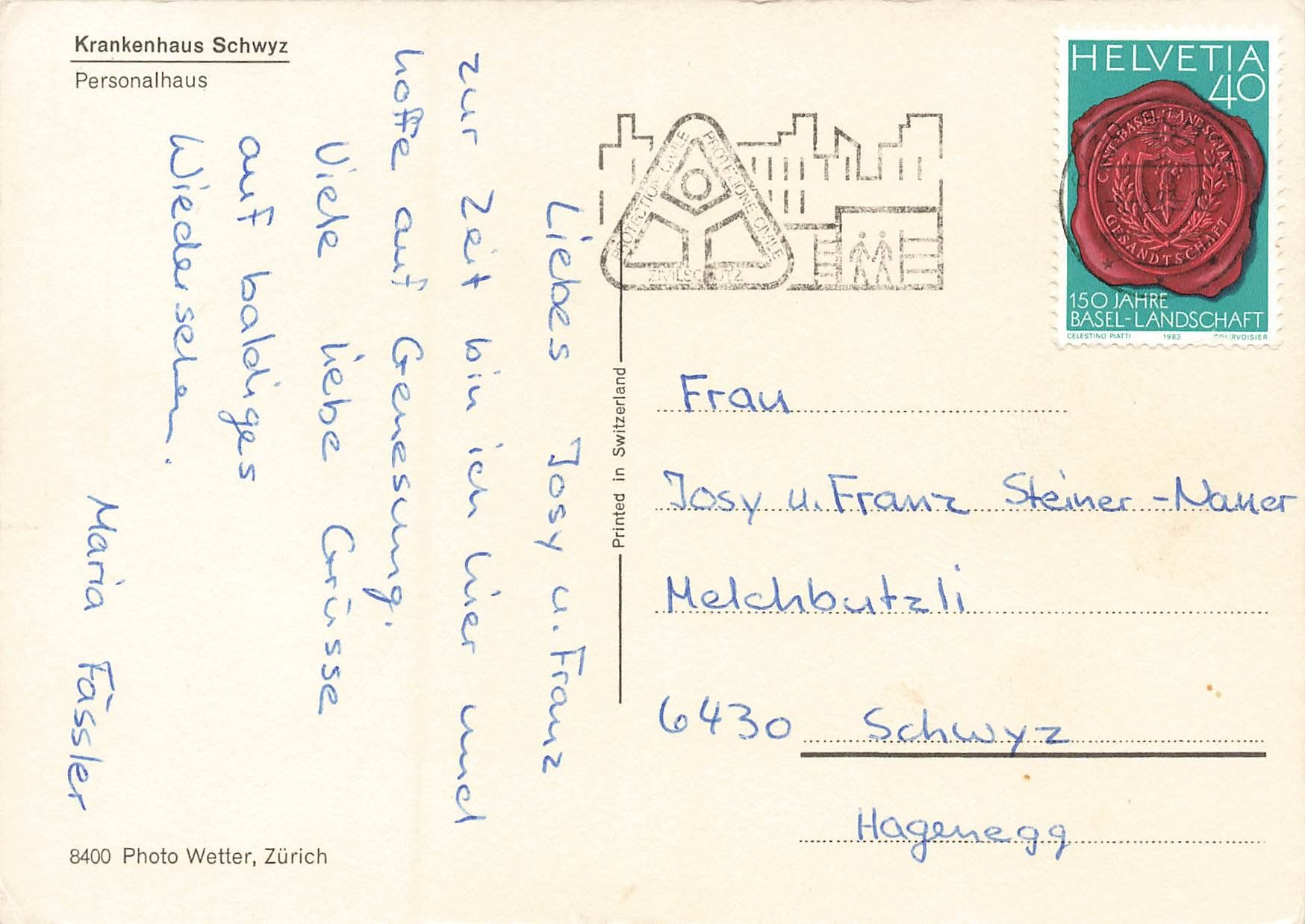 Cartoline postali: Krankenhaus Schwyz Personalhaus. – Usato da Schwyz venduto da Seffi56 1