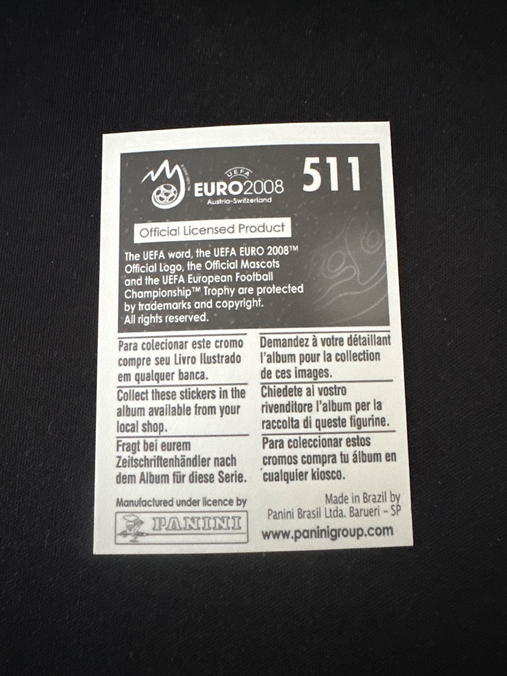 Panini Carte collezionabili: Panini UEFA EM 2008 Sticker - Nr. 511 – Usato da Sulz AG venduto da DealWerk 1