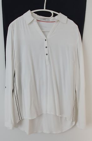 Cecil Bluse weiss mit grau umrandeten  Seitenstreifen, Gr. M