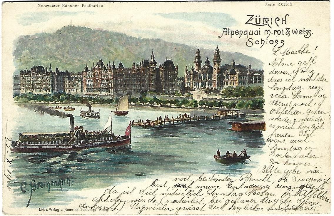 Cartoline postali: Zürich Alpenquai Steinemann Litho – Usato da Wetzikon ZH venduto da Brulu100
