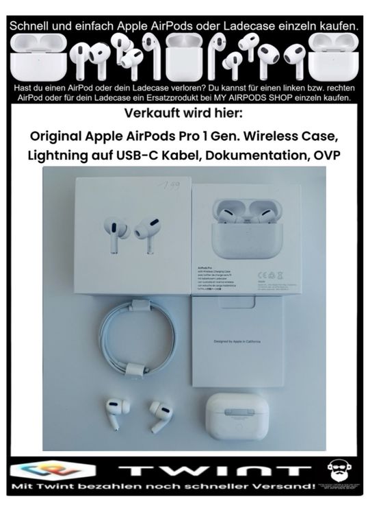 Apple Kopfhörer: Original Apple AirPods Pro 1 Gen. Wireless Lightning C Kabel – Gebraucht aus Basel von MY.AIRPODS.SHOP