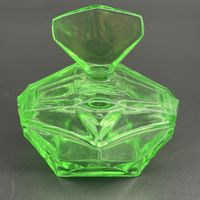 Boîte à poudre Art déco en verre vert ancienne