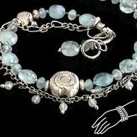 Aquamarin Armband  Bracelet blau Unikat 2 Reihen Silber