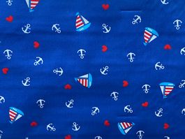 Tissu coton bleu imprimé bateaux