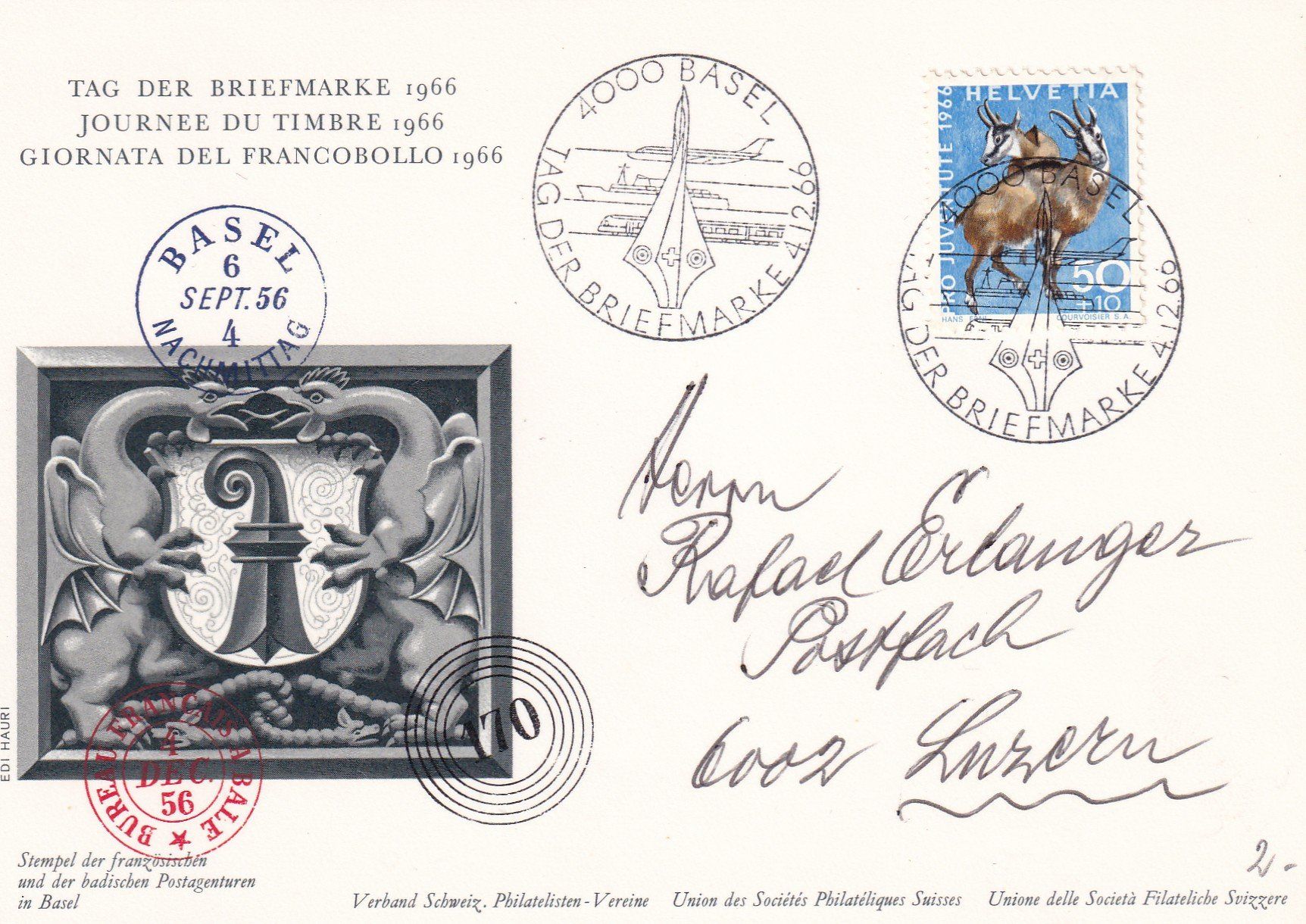 Tutti i francobolli: Tag der Briefmarke 1966: Basel 4.12.1966 – Usato da Birsfelden venduto da chr_yq2g