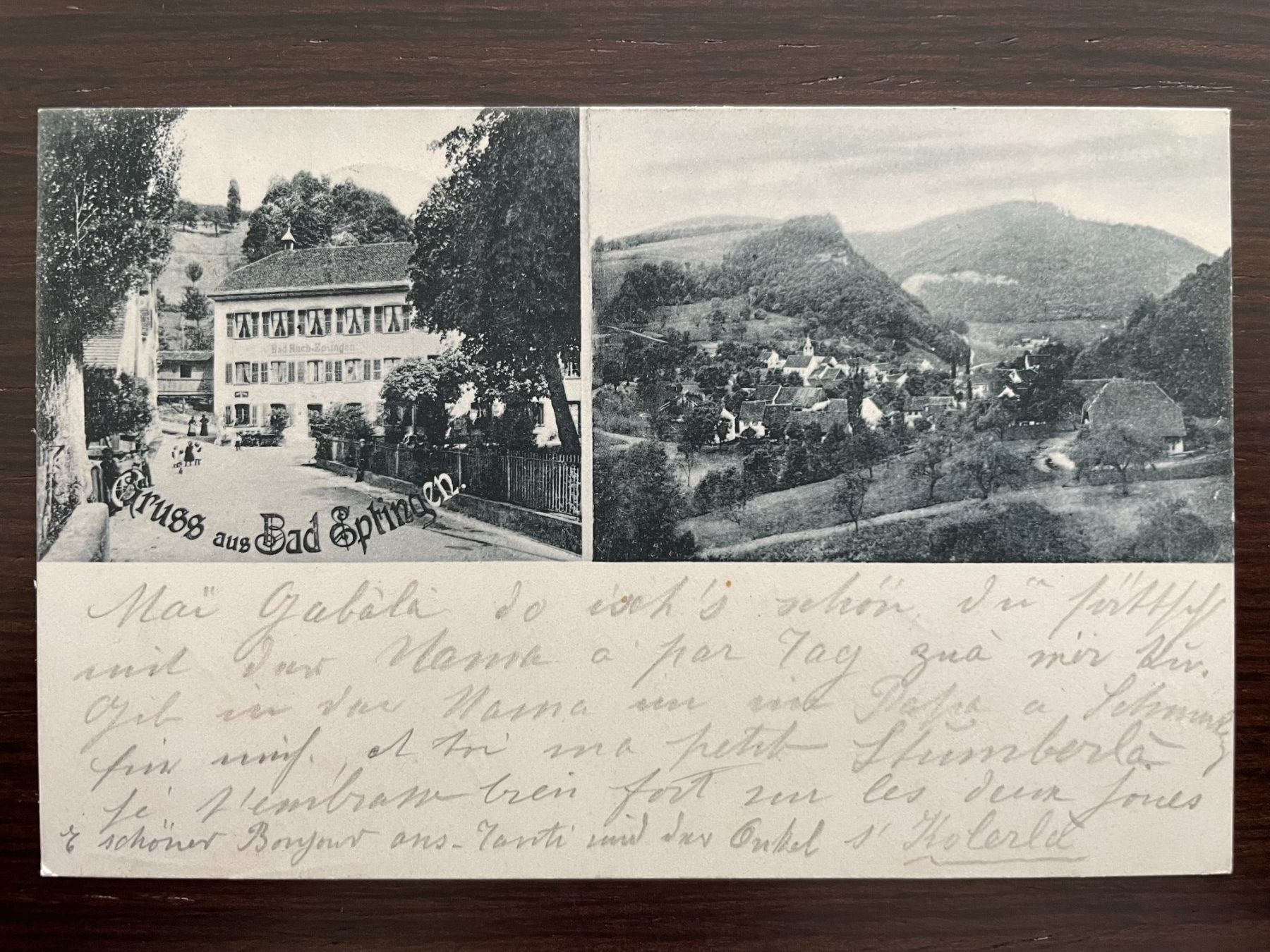 Cartoline postali: GRUSS AUS BAD EPTINGEN 2 Bild, Bad, Ortsansicht, 1908 – Usato da Wald ZH venduto da TLILEF