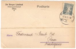 Perfin D.B. auf Firmenpostkarte von OLTEN nach BAAR