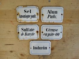 5x antikes Emailschild Schubladenstock Schubladen Apotheke