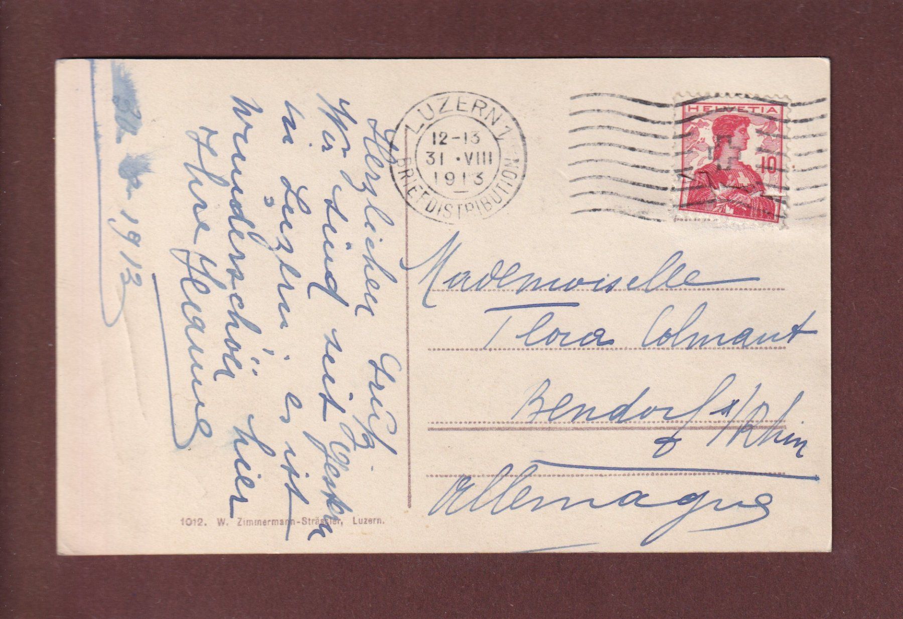 Cartoline postali: LUZERN - Reuss - Musegg - Gütsch - 1913 – Usato da Pully venduto da nicecards 1