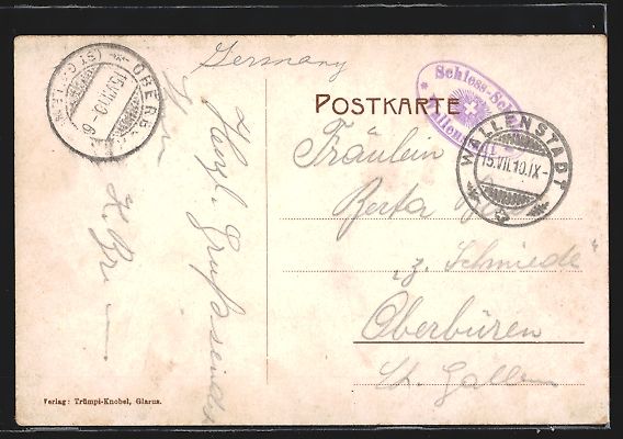 Cartoline postali: AK Wallenstadt, Teilansicht, 1910 – Usato da Berlin venduto da bartko-reher 1