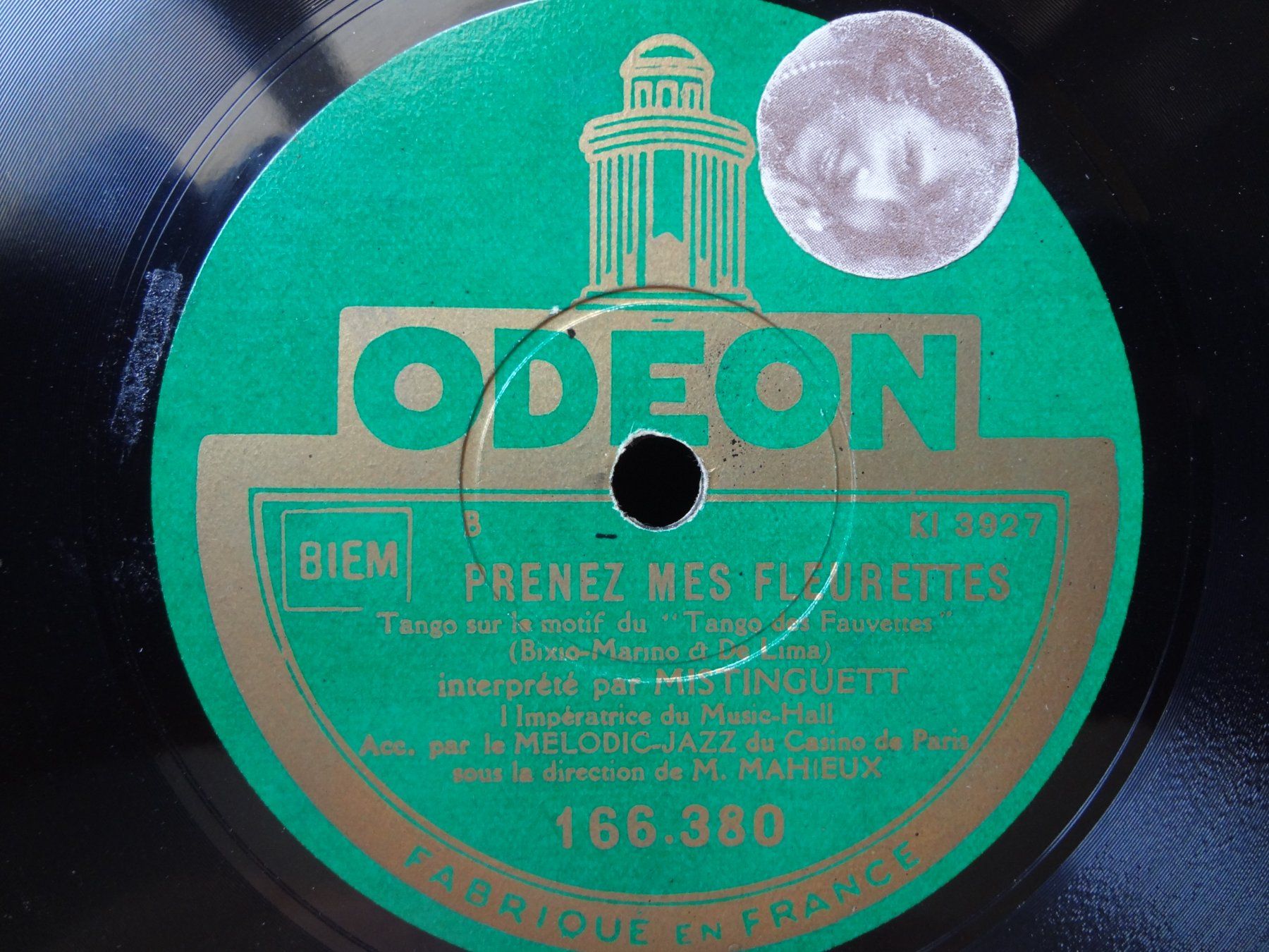 Vinyles: Disque 78 tours Odéon aiguille de Mistinguett - 166.380 – D'occasion à Aigle par Robflac55 1