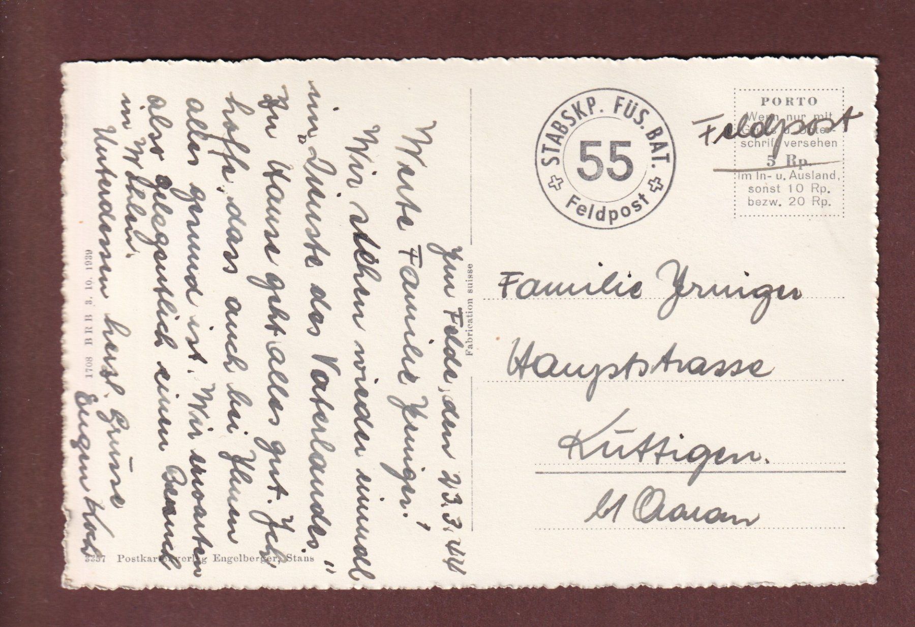 Cartoline postali: STANS - Winkelrieddenkmal - 1944 Feldpost – Usato da Pully venduto da nicecards-shop 1