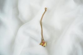 Kette mit Emaille-Anhänger Küken Vogel gold rosa vintage