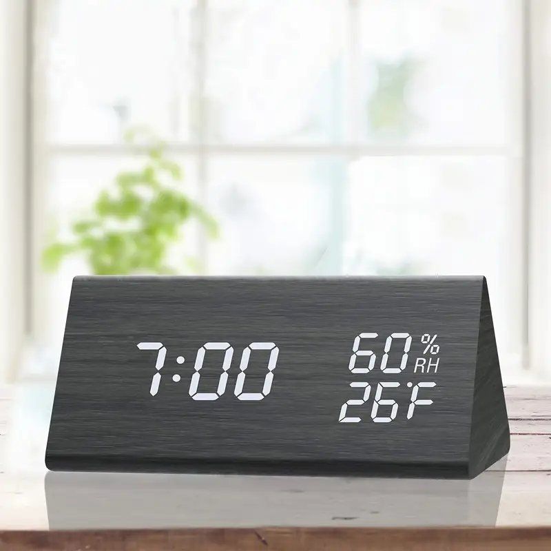 Orologi da terra & Orologi da parete: LED Wecker Digital Holz Uhr mit Temperatur & Luftfeuchte – Nuovo e nell'imballaggio originale da Genève venduto da Lotus-18 7