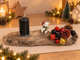 Weihnachtsdekoration Treibholz mit Kerze Bär neuwertig